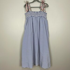 BURU Smocked Tie Top Midi Dress Women’s Size S Stripes Floral Tent Dress Cotton